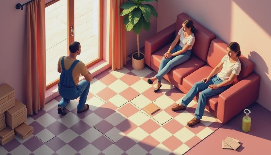 Visual context for floor tiles for living room