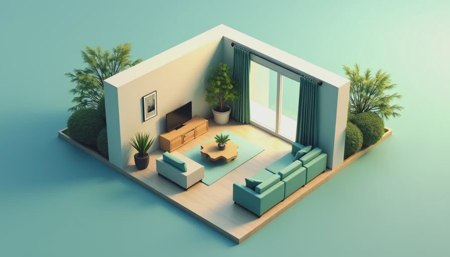 Visual context for rectangular long narrow living room layout
