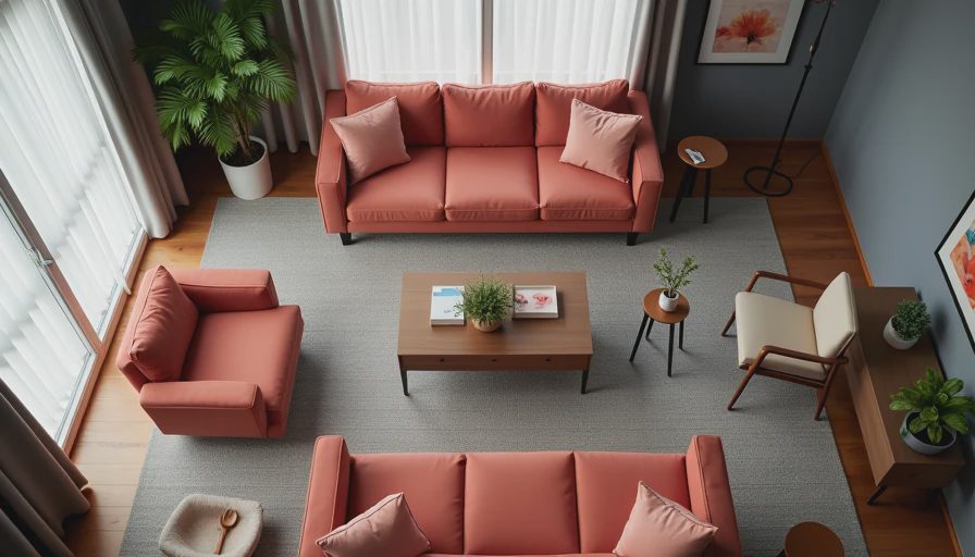 Visual context for sofa layout living room